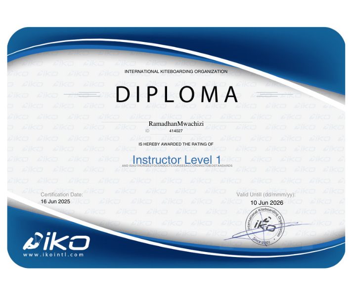 IKO Instructor Level 1 IKO Instructor Level 1 certificate — Zonjee, Tribal Kite School